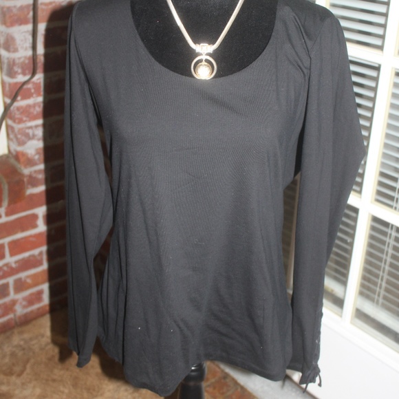 CHAPS Black Top  Laced Long Sleeve Stretch Round Neck Size XL NEW with tags - Picture 1 of 7